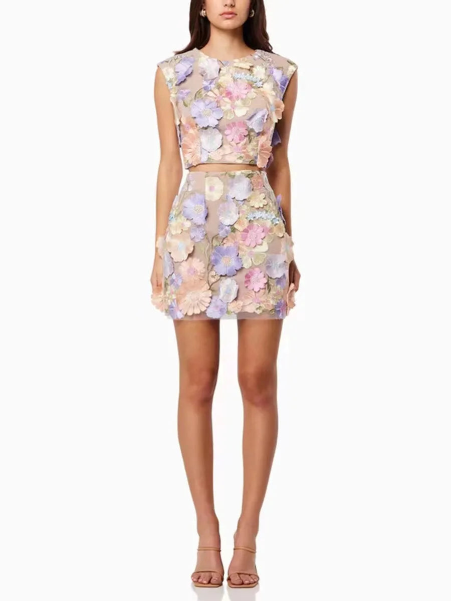 3D flowers Crop Top & Skirt