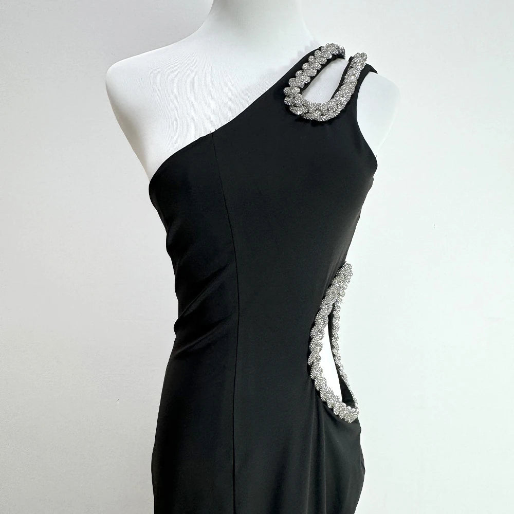 Diamond Design Party Dress Women Black Celebrity Evening Party Gowns