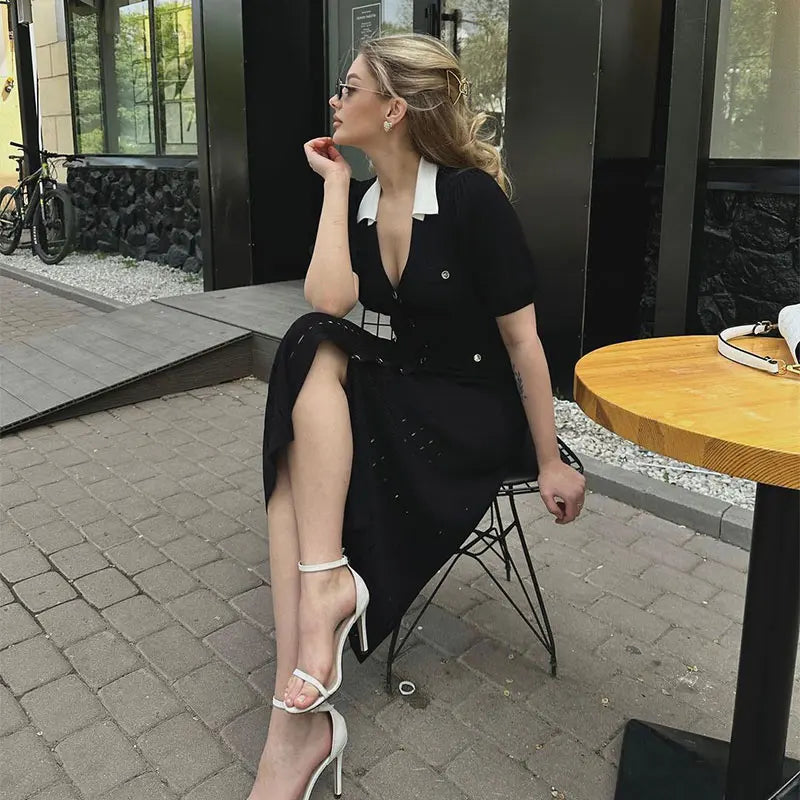 Contrast Red Black knit Dress