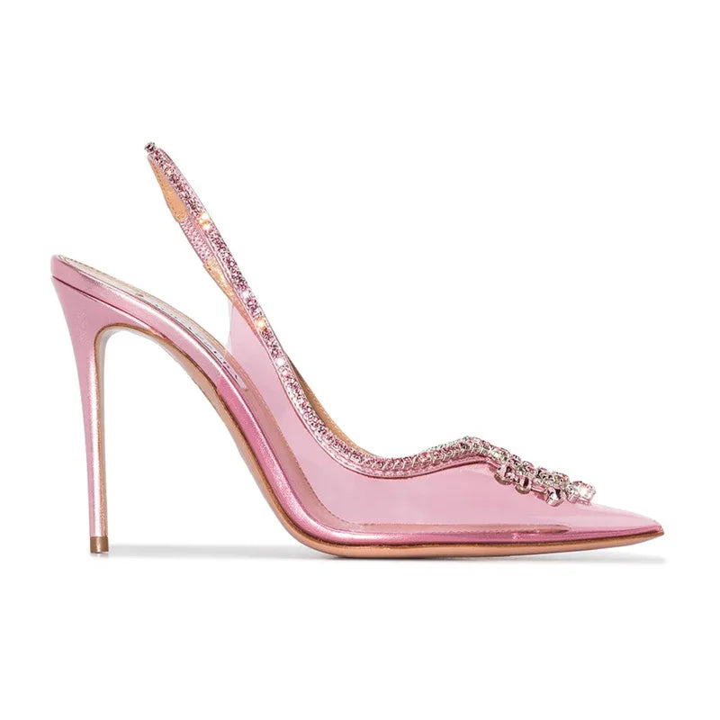 Pink Clear designer rhinestone heels
