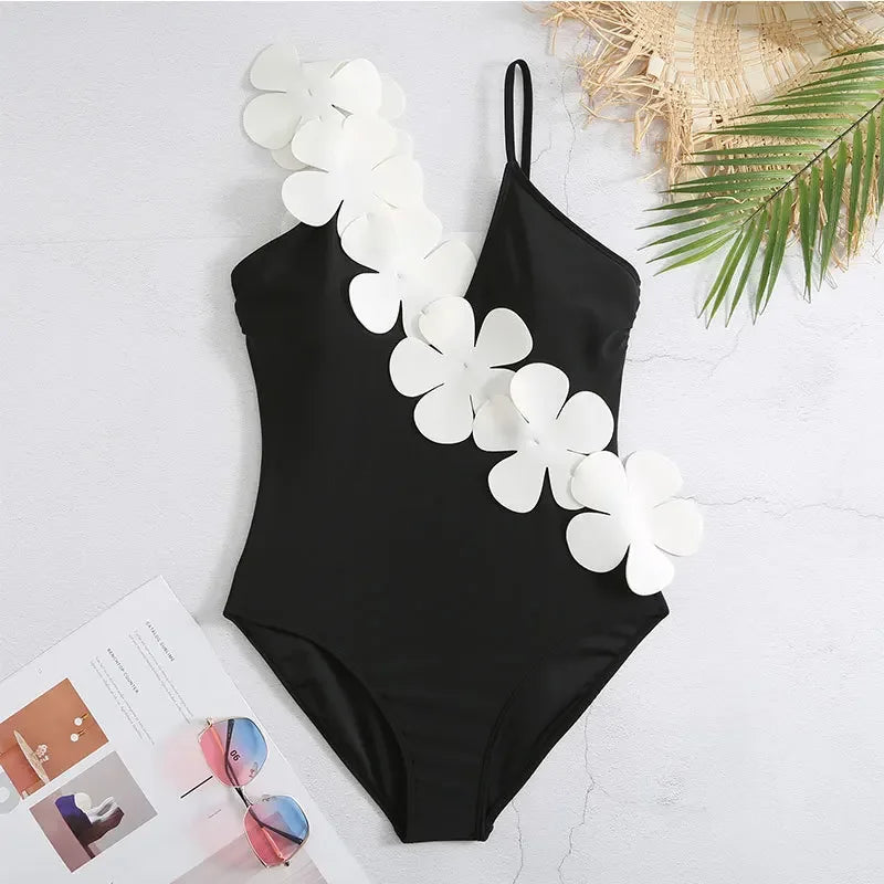 White Flower Swimsuit and Sarong