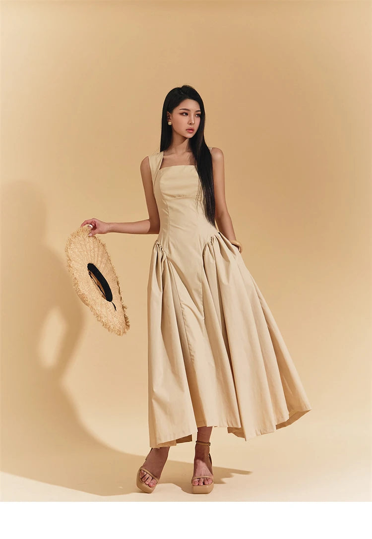 Square Collar Minimalist Dress Cotton