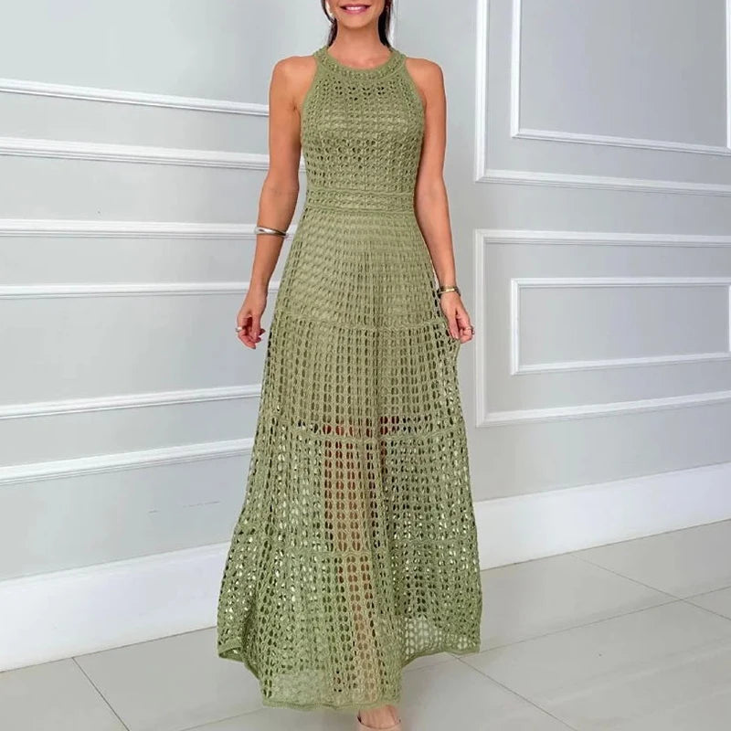 Gehäkeltes Hohlstrick-Maxikleid – Schicker Strandurlaubsstil