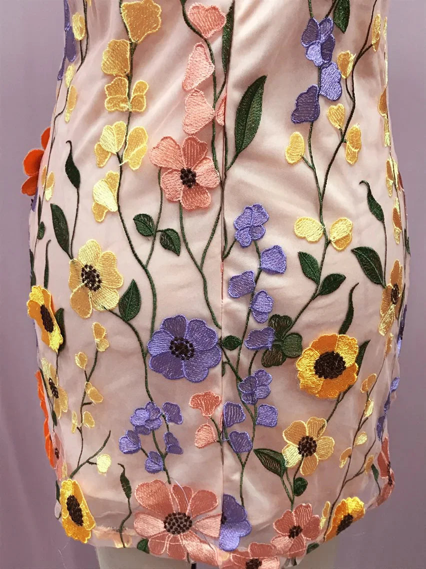 3D Flower Embroidery Tank Dress