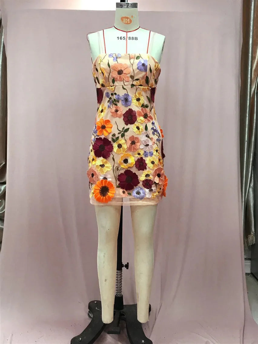 3D Flower Embroidery Tank Dress