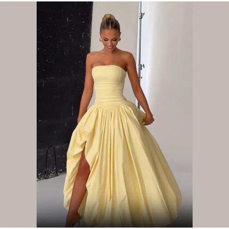 Butter Yellow Slit bubble Dress