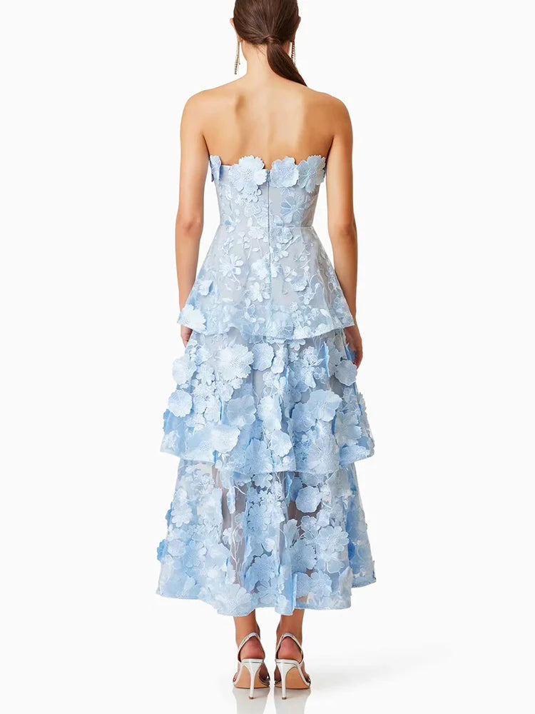 Embroidered Flowers Dresses Strapless