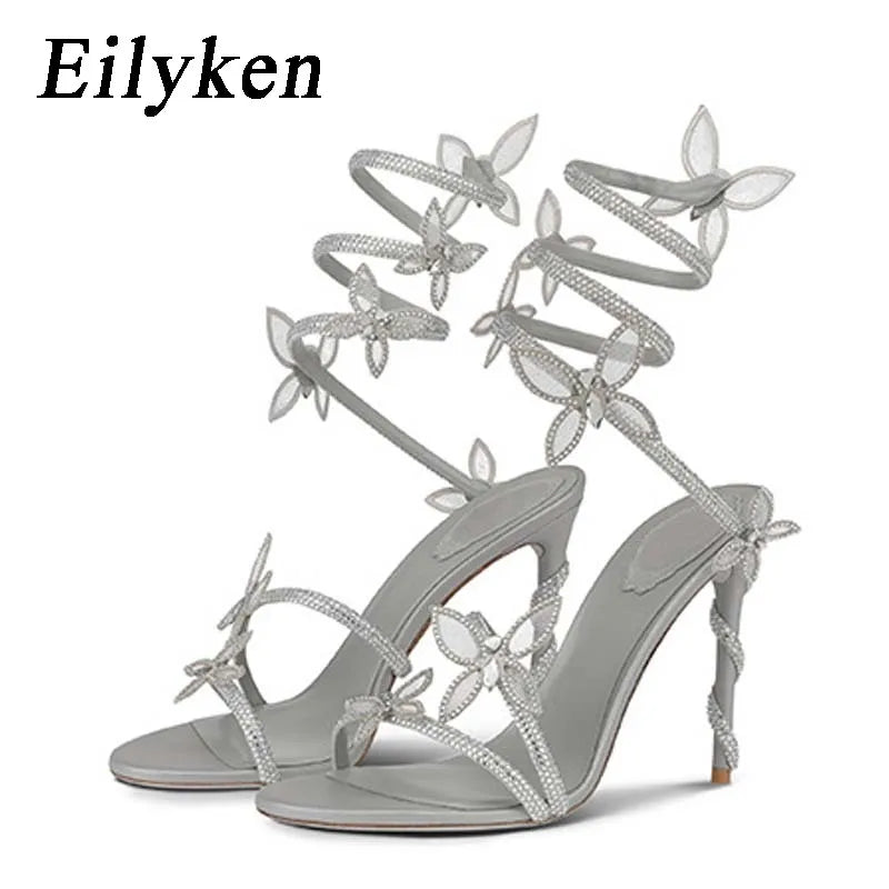 Eilyken Sexy Crystal Butterfly-knot Ankle Strap heels