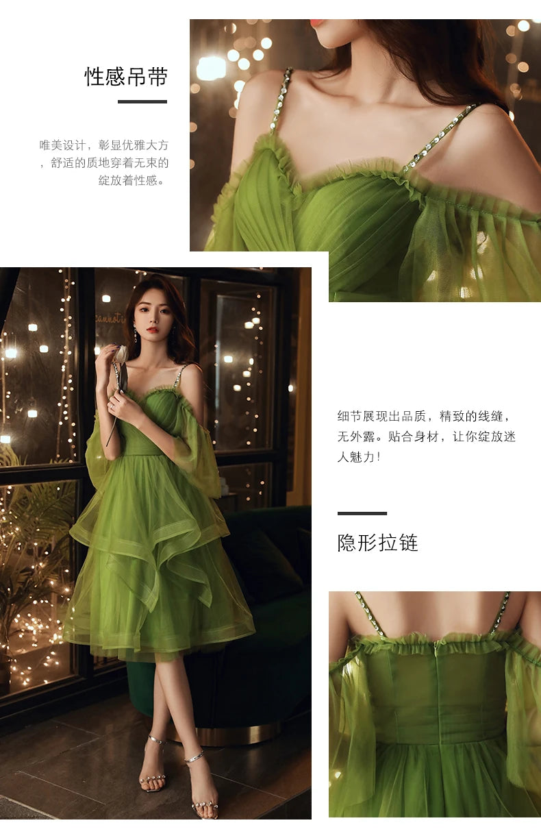 Grass green princess bridesmaid Dress