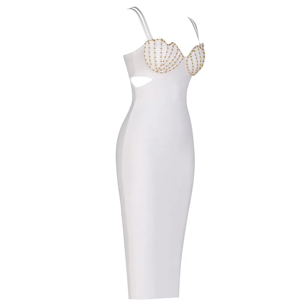TWOTWINSTYLE Solid Slimming Spliced Pearl Dresses for Women Square Neck Sleeveless Patchwork Hollow Out Tunic Dress Female New