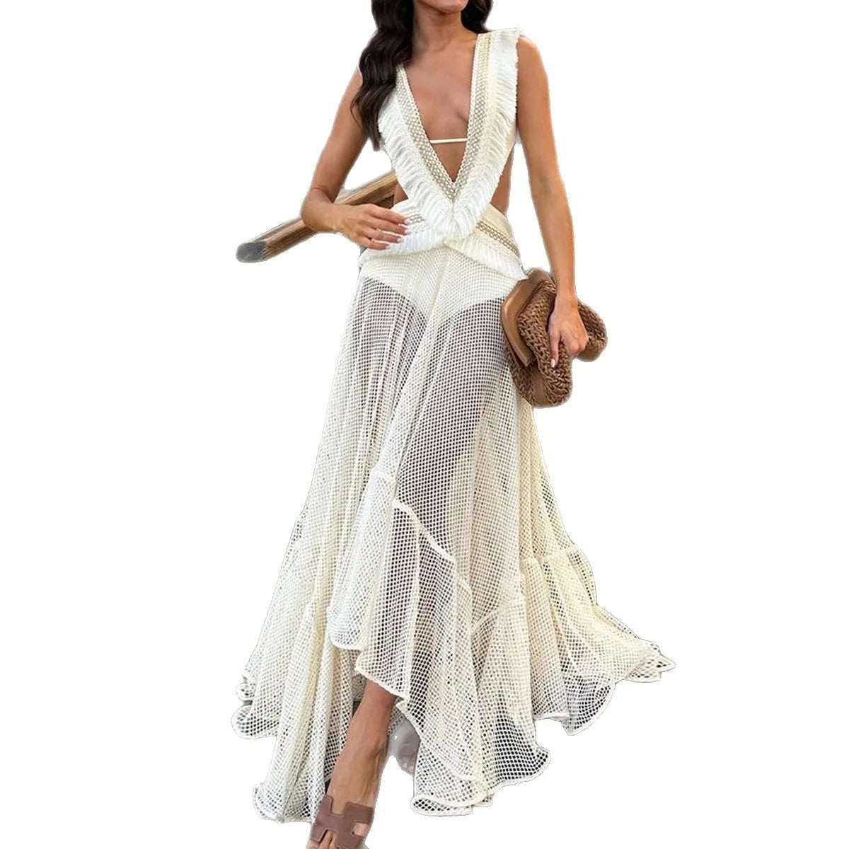 Lace Tassel Splicing Silk Fringe dress