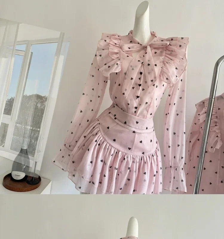 Peach Polka Dot Print Pink French Style