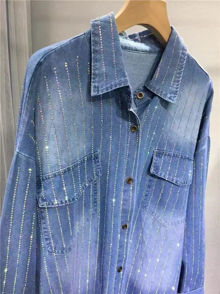 Denim rhinestone Shirts
