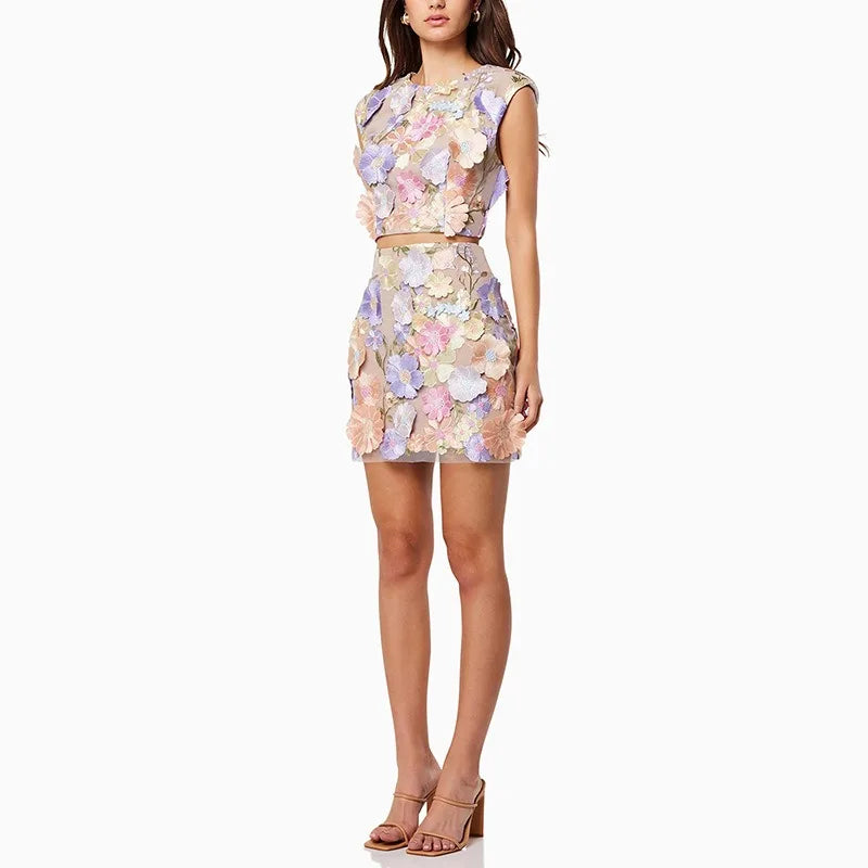 3D flowers Crop Top & Skirt