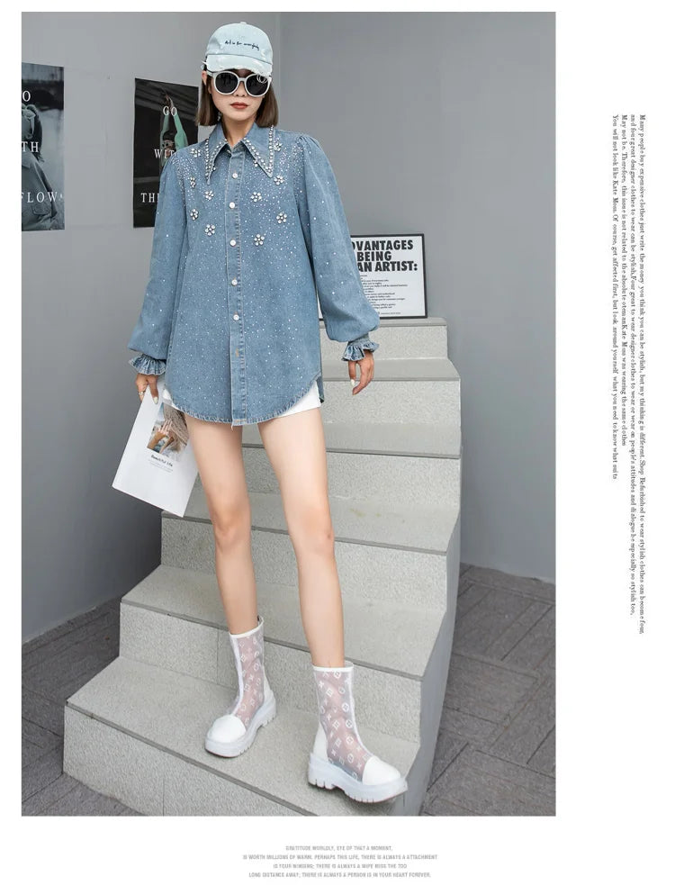 Chic Diamonds Beaded Denim shirt