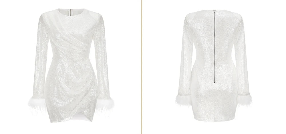 Transparentes Glitzer-Feder-Mini-Premium-Partykleid