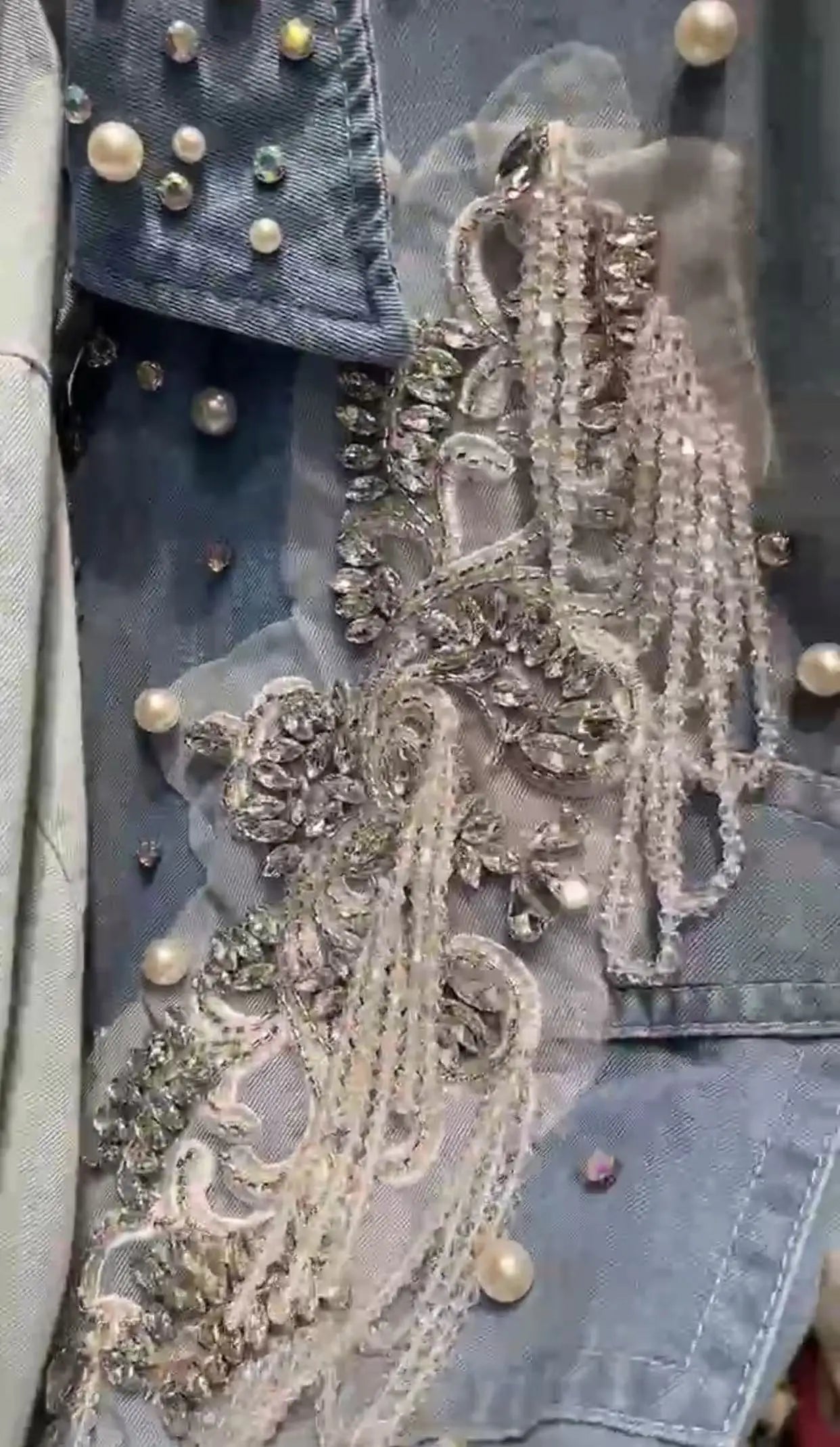 Crystal tassel embellished Denim Shirts