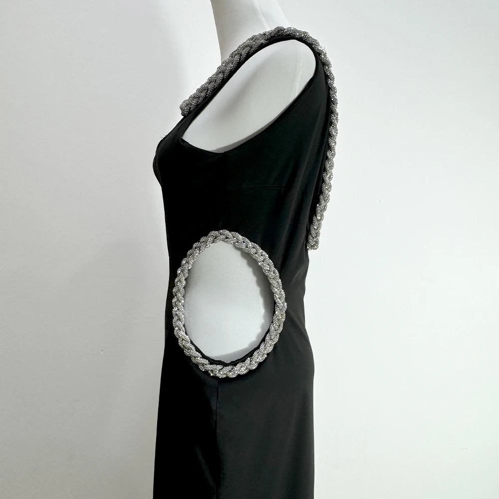 Diamond Design Party Dress Women Black Celebrity Evening Party Gowns