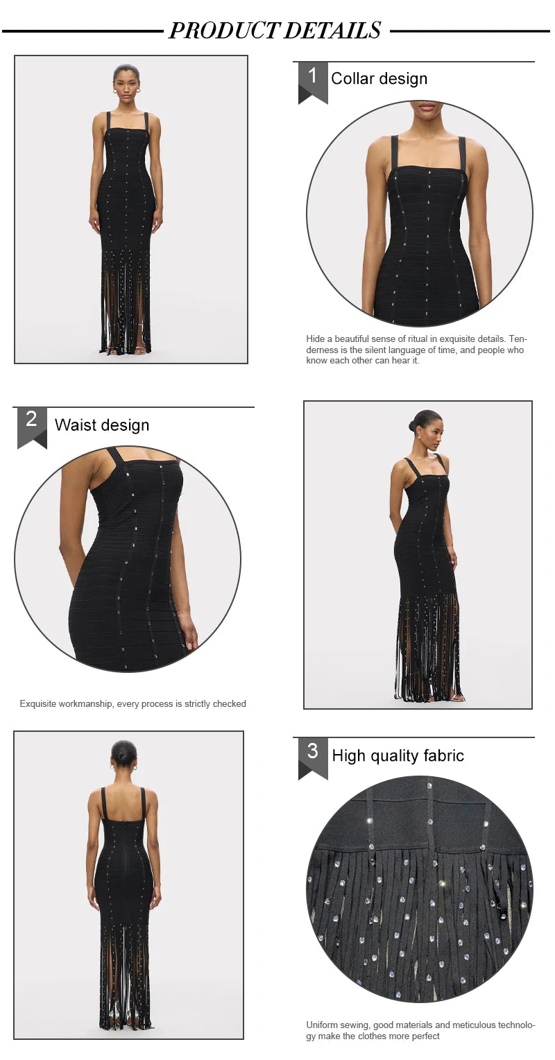 VC Black Diamond Tassel Spaghetti Straps L