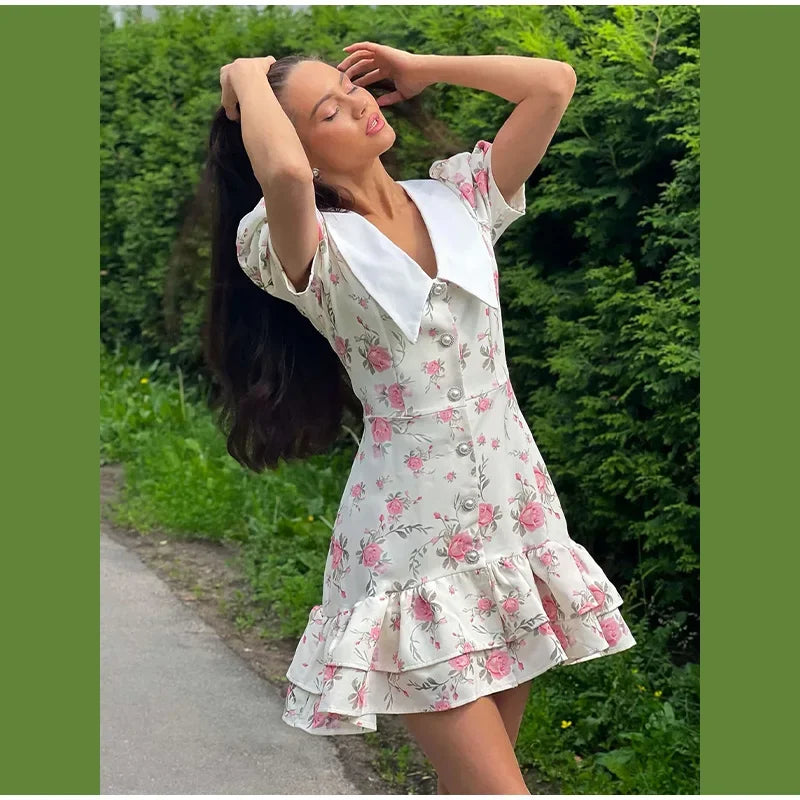 Floral Lotus Leaf Mini Dress