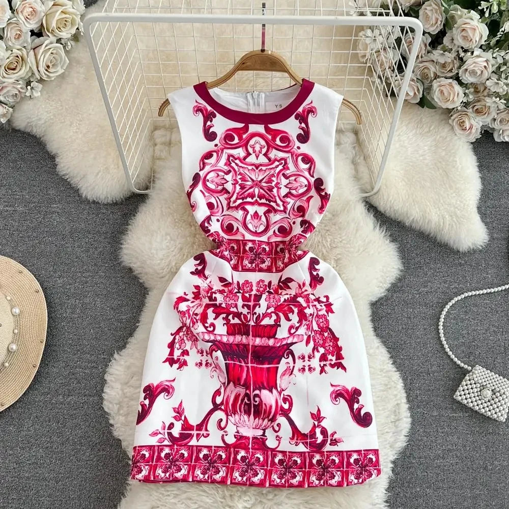 Red Blue & White Runway Flower dress