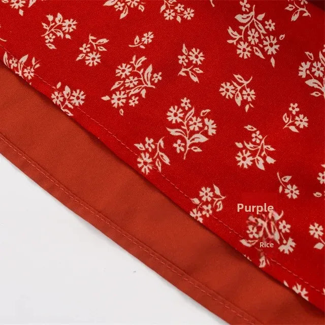 French Vintage Red Floral Print Dress