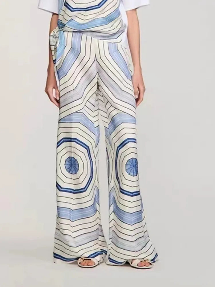 Loose Long Flared Pants Geometric Printing Suit 2025 Summer