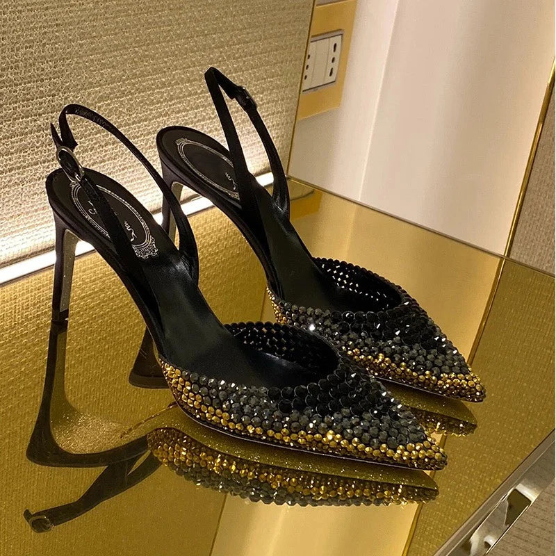 Rhinestones gradient high heels