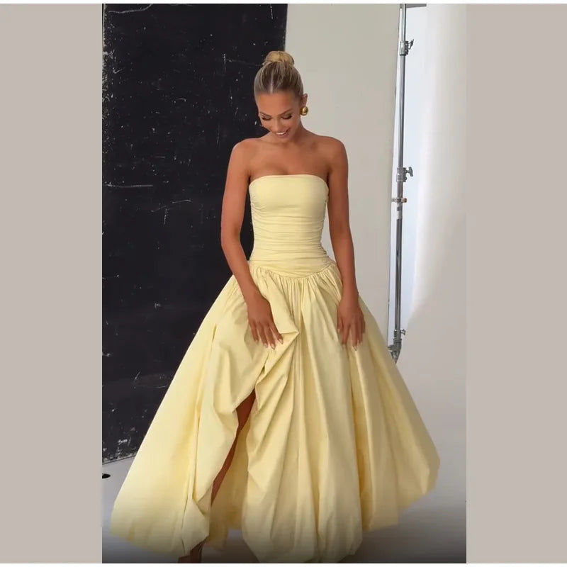 Butter Yellow Slit bubble Dress