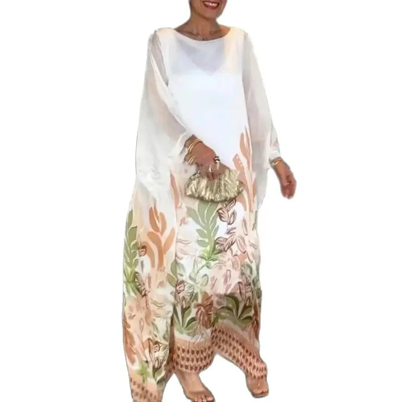 Vintage Floral Print O-neck Party Long Dress