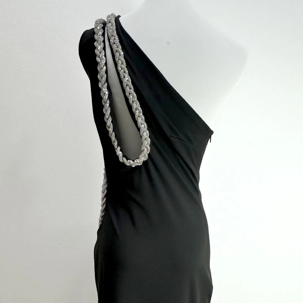 Diamond Design Party Dress Women Black Celebrity Evening Party Gowns