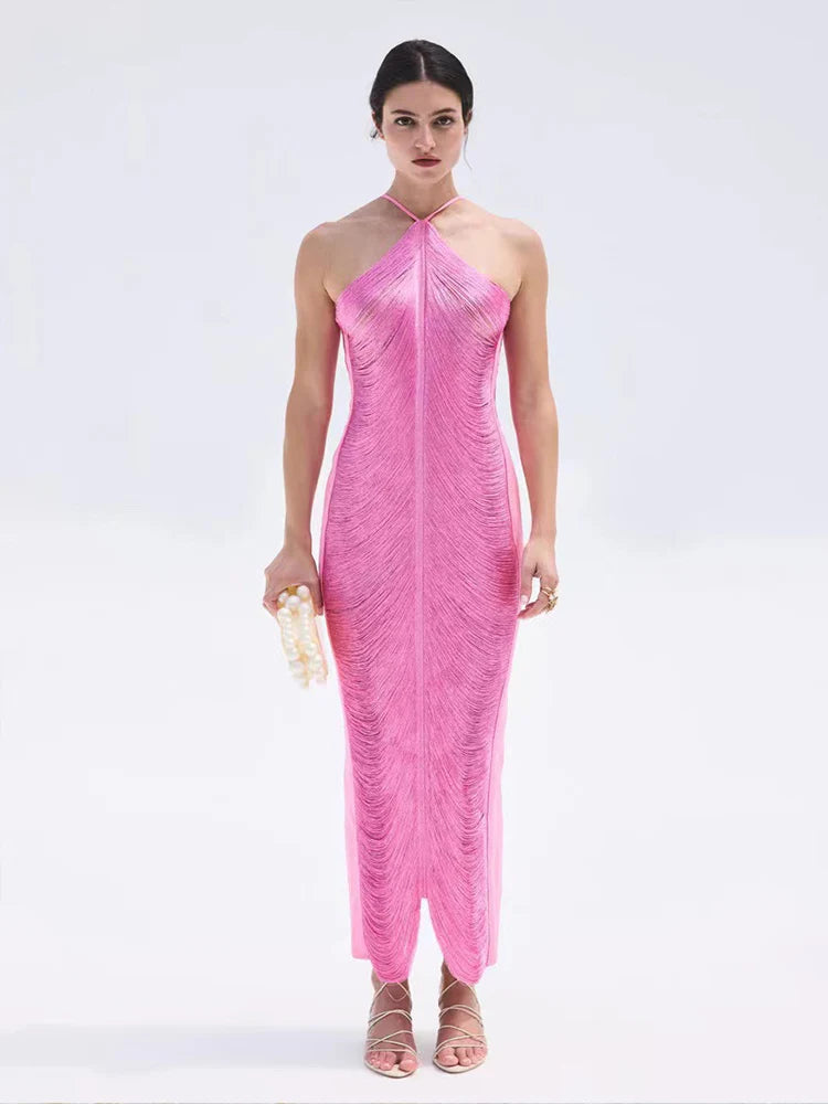 Halter Backless Solid Vintage Bodycon Long Dress