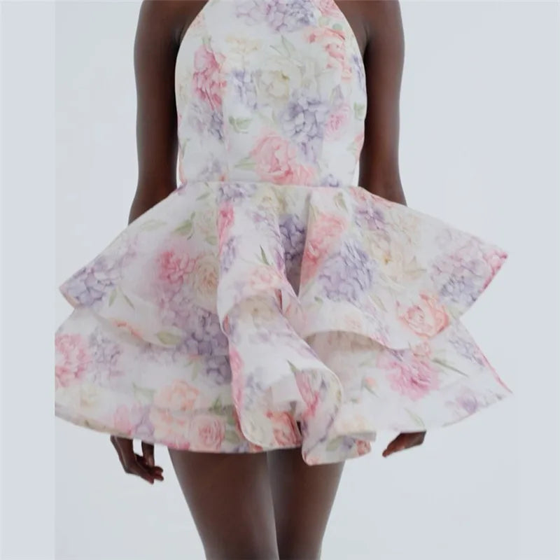 1 Pink Backless Ruffle Mini Dress floral