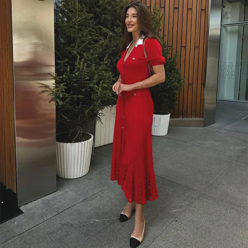 Contrast Red Black knit Dress