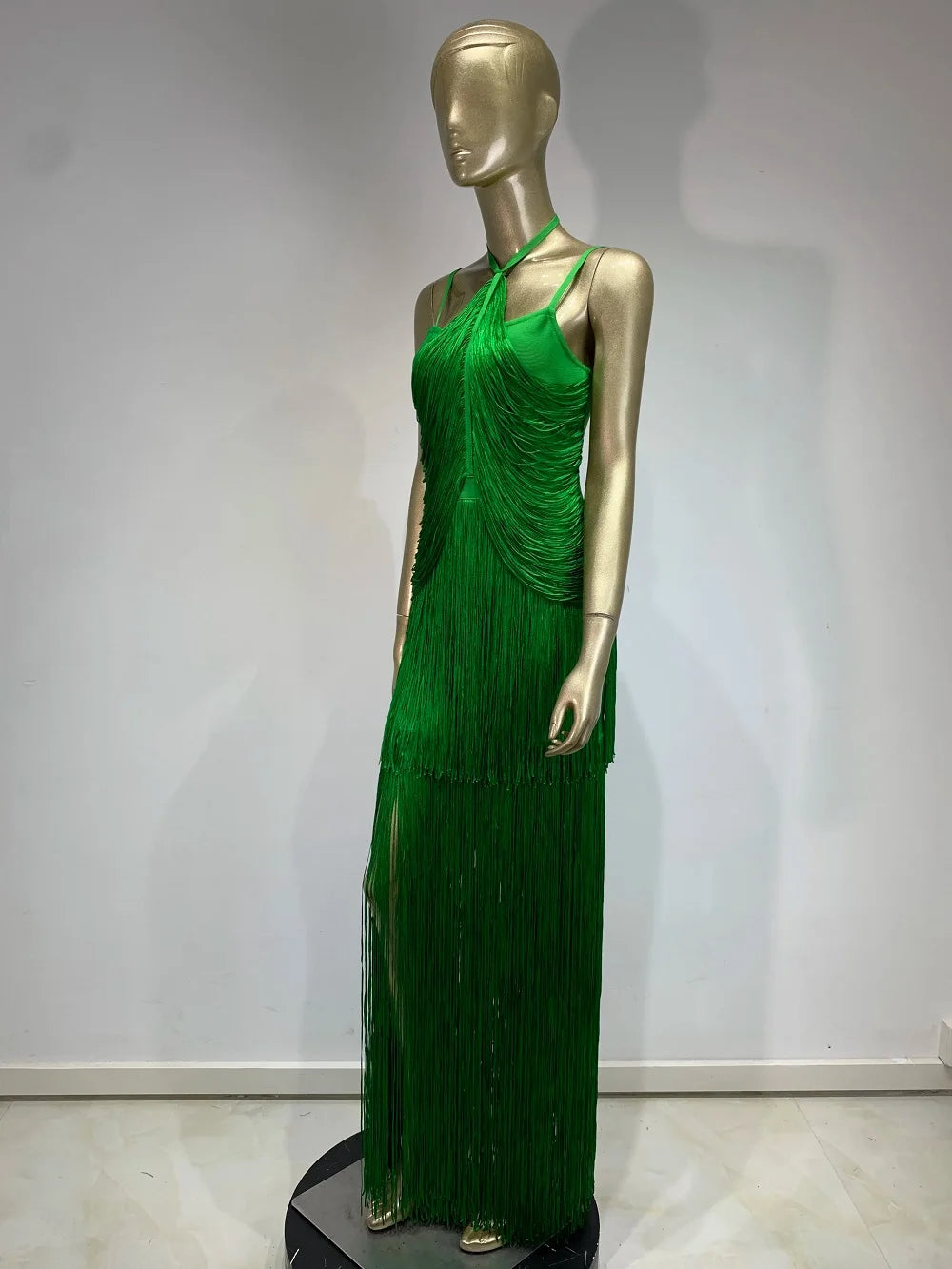 Celebrity Sexy Tassel Green Dress