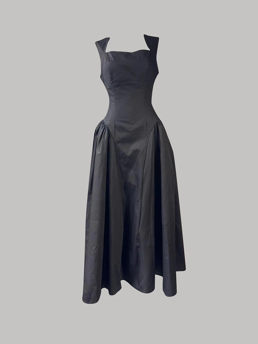 Square Collar Minimalist Dress Cotton