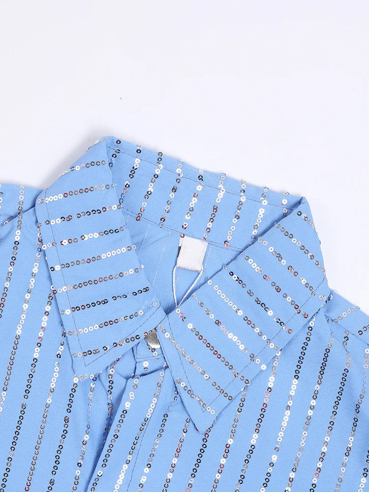 Blue Sequins Striped shirt