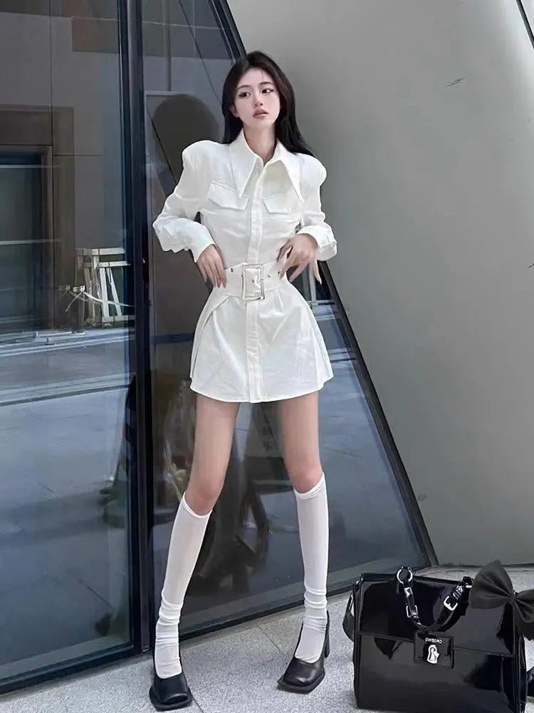 White Chicly Polo Neck Shirt Dress