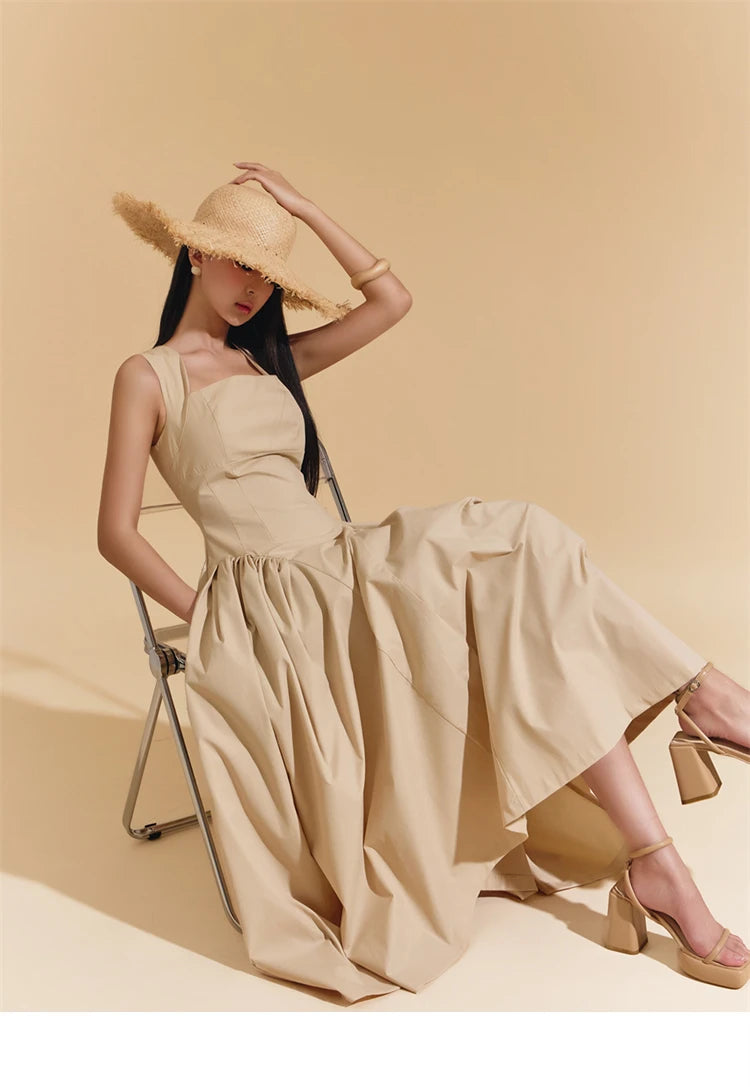 Square Collar Minimalist Dress Cotton