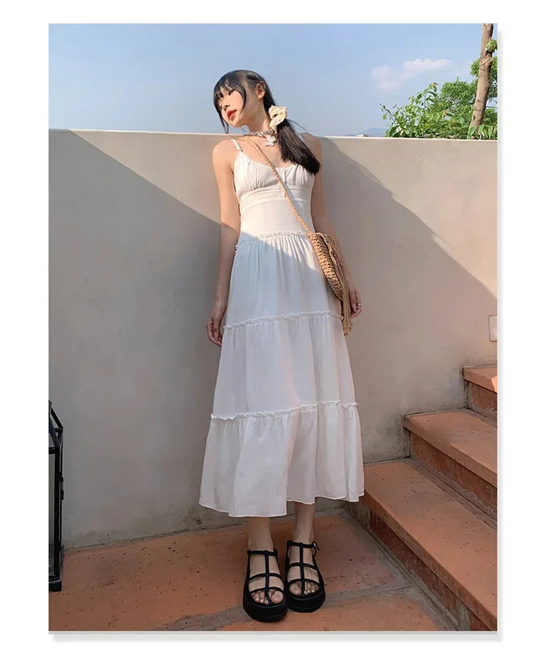 French Summer Waist Cinched A- Line Midi