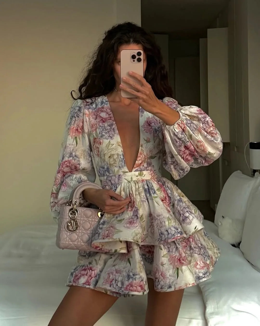 Vintage Floral Ruffle Mini Dress