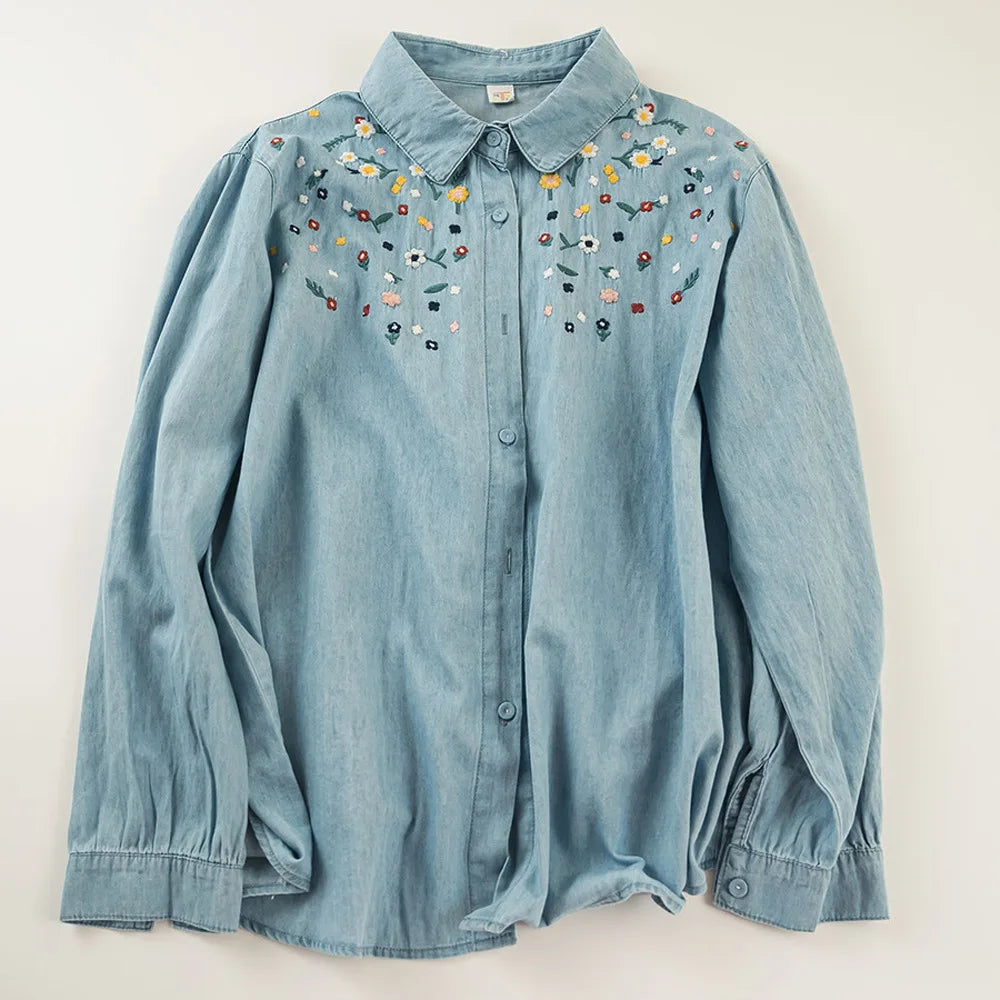 Embroidered denim designer shirts blouses