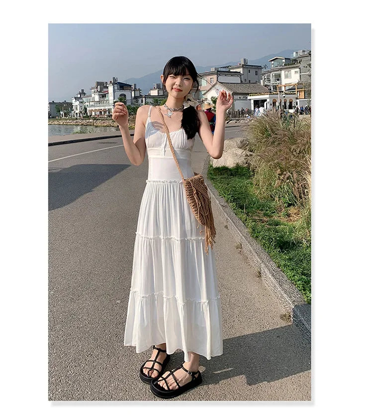 French Summer Waist Cinched A- Line Midi
