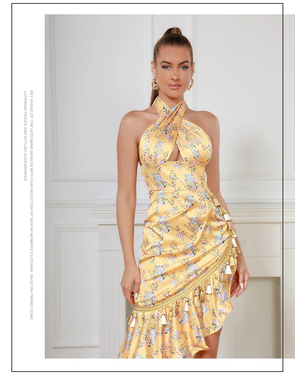 Yellow halter neck ruffle- camilla cabello