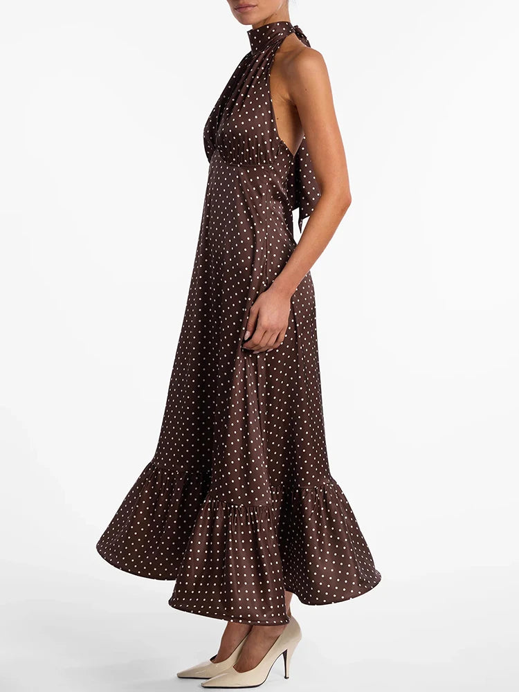 Polka Dot Ruched Ruffle Sexy Midi Dress