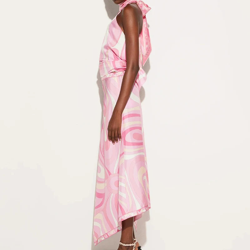 Satin Print Irregular Two Piece Sets