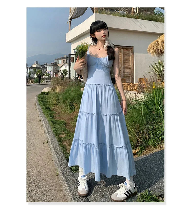 French Summer Waist Cinched A- Line Midi