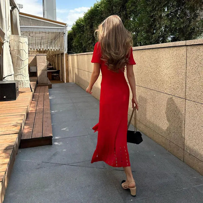 Contrast Red Black knit Dress