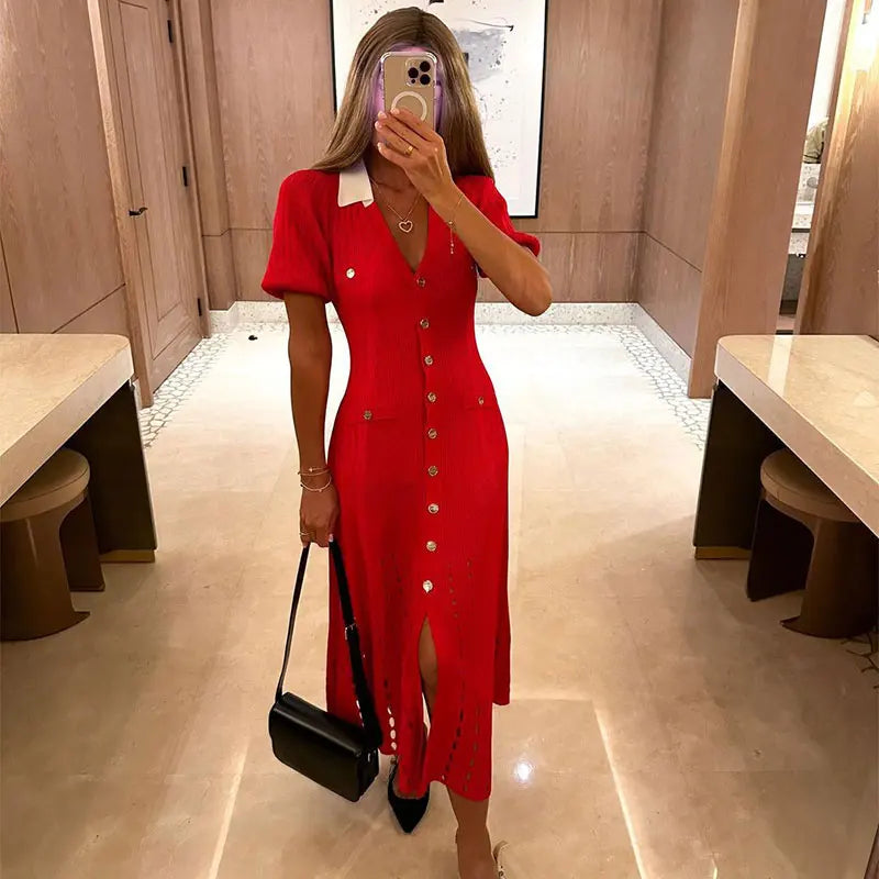 Contrast Red Black knit Dress