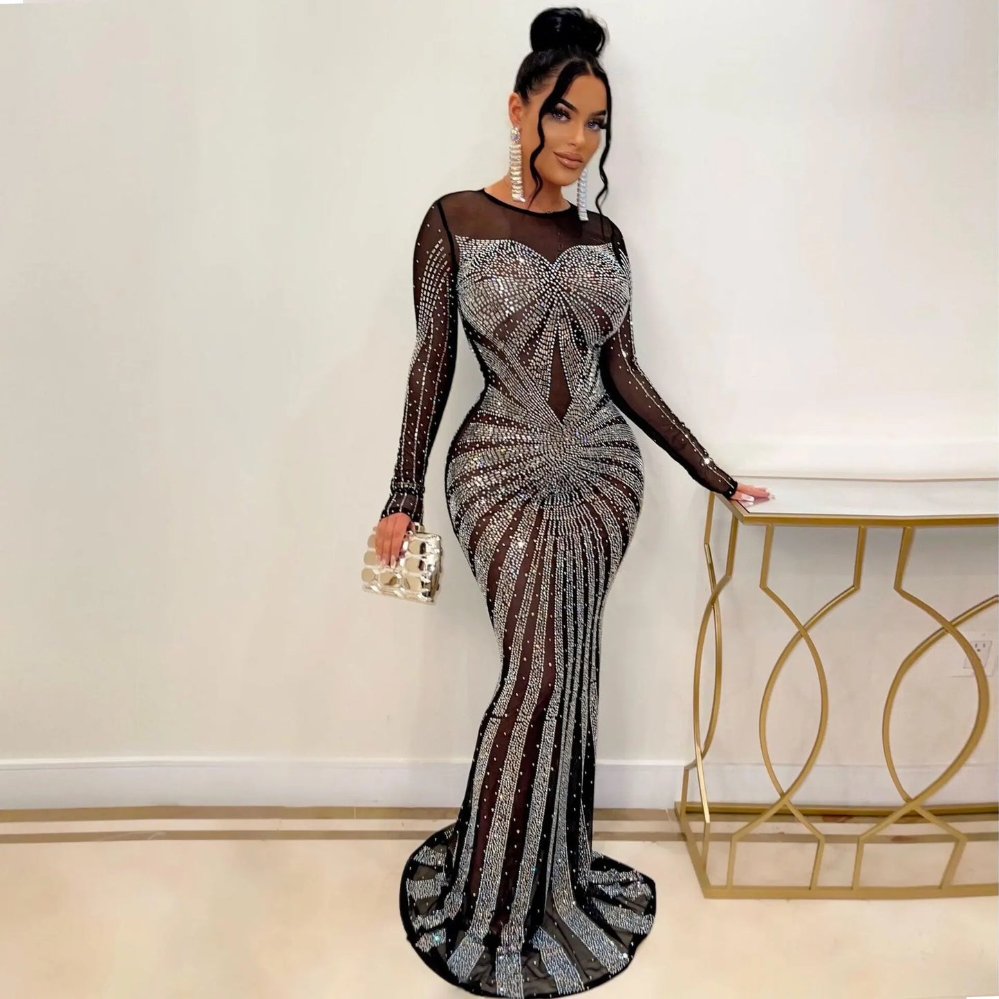 Rhinestone Crystal Mesh Dress